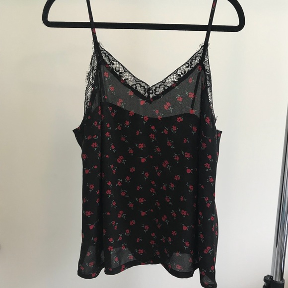 Forever 21 Tops - Forever 21 Black Sheer Floral Eyelash Cami